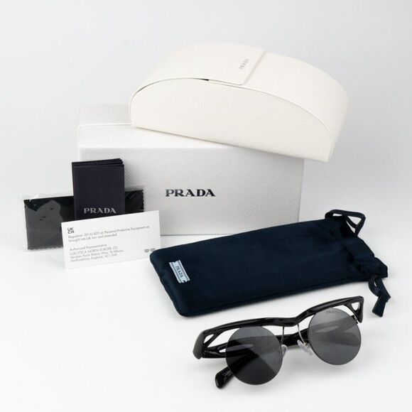 NEW Prada PRA24S 1AB5S0 Black Dark Grey Round Unisex Sunglasses 0PR A24S - Picture 14 of 15